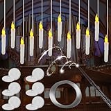 GOMETY 12 candele a LED con bacchetta magica, telecomando, senza fiamma, galleggianti a LED, alimentate a batteria, luce bianca calda, fiamma tremolante, per matrimoni, feste, Halloween, Natale