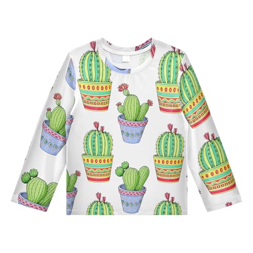 Potted Cactus Flower White Rash Guard Shirt for Boys Sun Protection Shirt for Beach Pool Sport UPF50+ 5-6T