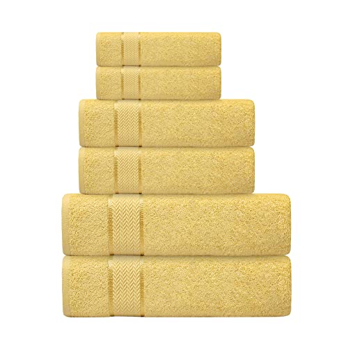 Bath Towels Set-100% Cotton-2 Bath Towels, 2 Hand Towels & 2 Washcloths- Large, Quick Dry, Absorbent, Plush, Soft-Home, Spa, Hotel, Pool, Shower Towels - 6 Piece Luxury Bathroom Towels - Yellow #TOP14
