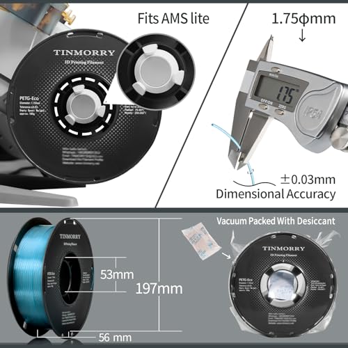 Image of TINMORRY PETG Filament 1.75, Rapid PETG-Eco 3D Printer Filament, Compatible with Most FDM 3D Printers, 1 KG 1 Spool, Transparent Blue