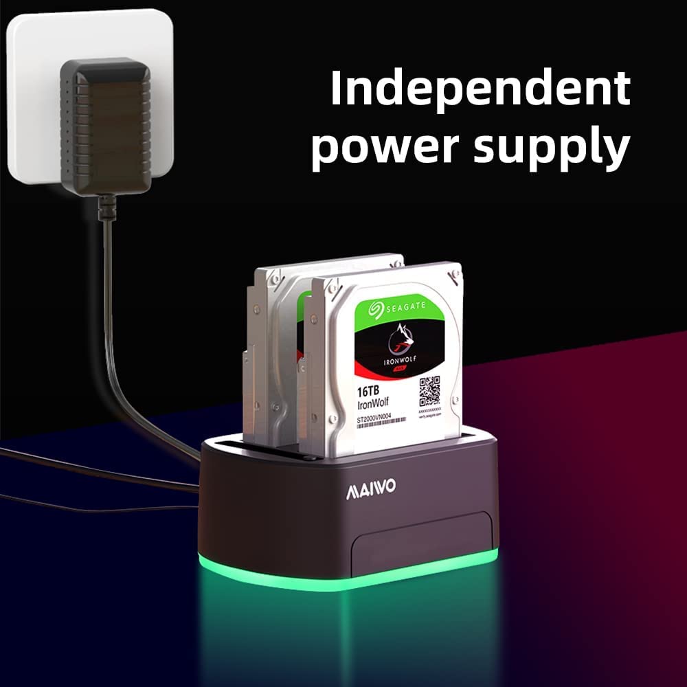 Estación de acoplamiento de disco duro RGB SATA a USB 3.0 de doble bahía con clon sin conexión, duplicadora para discos duros y SSD de 2.5 y 3.5 pulgadas, compatible con UASP, color negro 6