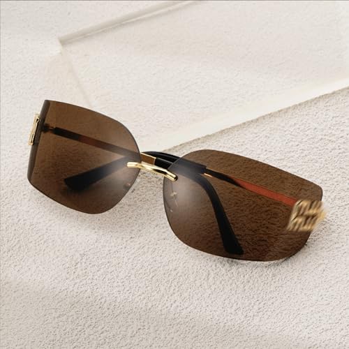 Fashion Rimless Square Sunglasses for Women Men Oversized Trendy Wrap Around Big Frame Sun Glasses4