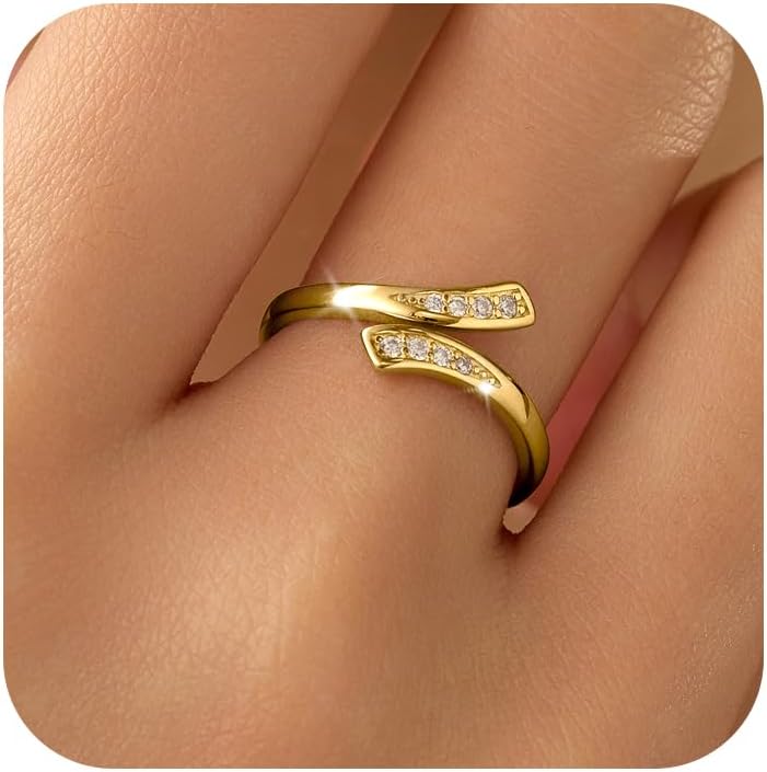 925 Sterling Silver Cubic Zirconia Crossover Eternity Band Rings for Women Adjustable Open Twist Wrap Statement Promise Ring to Daughter Mom Stackable Finger Wedding Valentines Jewelry Gifts