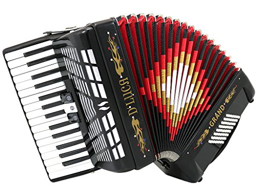 D'Luca Grand Piano Accordion 3 Switches 30 Keys 48 Bass with Case and Straps, Black (D3048-BK)