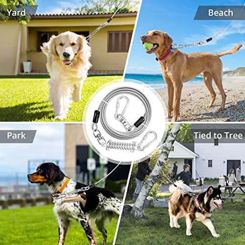 Jenico Dog Tie Out Cable, 10/15/20/30/40/50/70/100/150Ft Dog Runner Cable With Swivel Hook And Shock Spring, Dog Leash Run Tether For Yard Outdoor And Camping,For Small To Medium Pets Up To 500 Lbs #TOP6