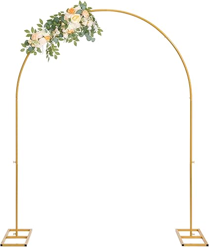 DOEWORKS Soporte de telón de fondo de arco de boda dorado de 6.5 pies para boda, exhibición floral con parte superior semicírculo, fiesta de