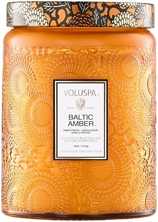Voluspa Baltic Amber Candle, 18 oz, Coconut Wax Blend, Scented Ca...