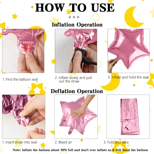 Image of Star Balloons, 18 Inch Foil Balloons, 10 PCS Star Balloons Foil, Pink Star Foil Balloons Set Mylar Balloons Pink Balloons Star for Birthday Party Anniversary Wedding New Year Valentine Decorations