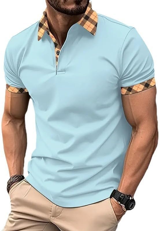 Mens Casual Polo Shirt Classic Buttoned Henley Neck Basic Short Sleeve Fashionable ...