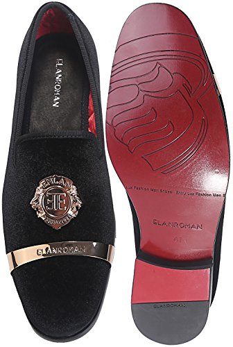 Elanroman Men's Velvet Loafers Dress Shoes For Men With Gold Buckle Fashion Party Wedding Shoes Black Us 10 Eur 44 Feet Lenght 295Mm #TOP5