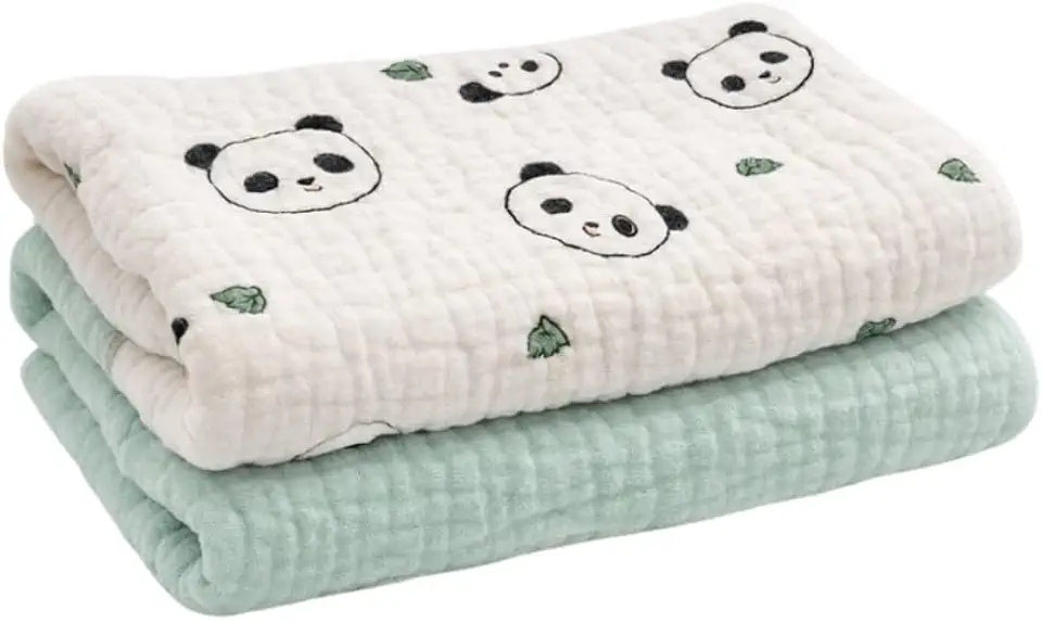 Kit 2 Mantas Swaddle Premium para Bebê: Dupla Camada Algodão 100%, com Fibras de Bambu, Tamanho 100x100cm, Maciez Superior, Tecido Respirável, Leve e Confortável (Verde)