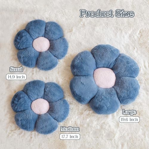 Image of Kcvvcr Flower Pillow Cute Decorative Throw Pillow with Faux Rabbit Fur Soft Daisy Plush Floor Cushion Aesthetic Flower Shaped Pillow Home Decor for Bed Sofa Couch (Dusty Blue, 17.7 Inch)