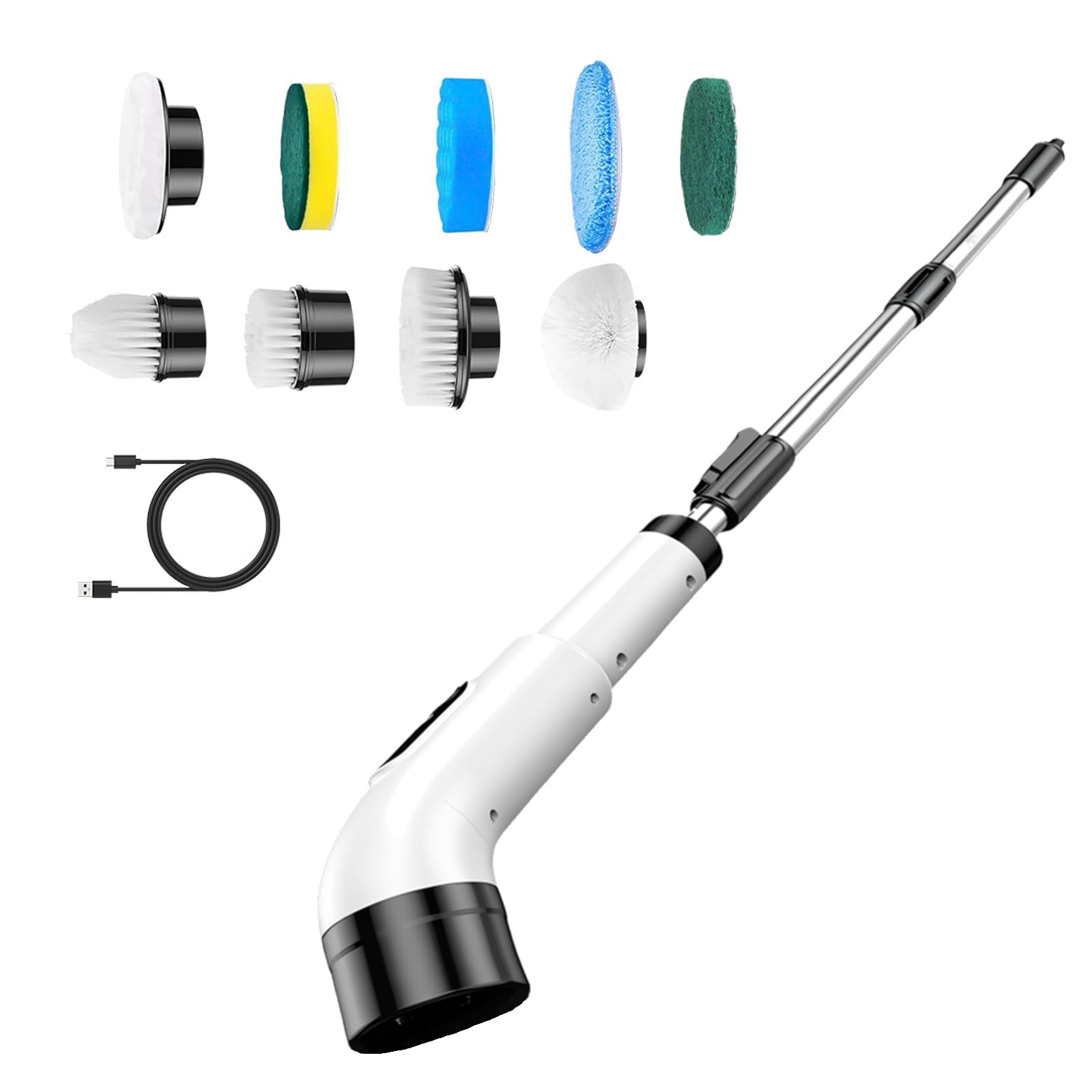 Tsophreniq Motorized Scrub Brush Set with Extendable Handle, USB Cable and 9 Heads for Bathroom Kitchen Home Chore Tasks Routine Motorized Scrubber Rotating Brush Ceramic Grout Care