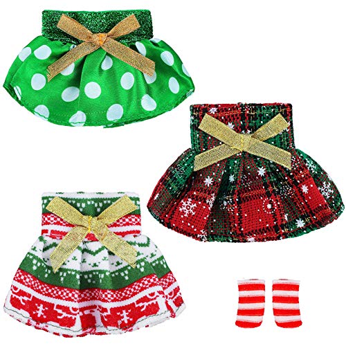 URATOT 3 Pack Christmas Style Red and Green Elf Doll Dress Set with 1 Pair of Shoes Santa Couture Clothing Set Elf Doll Clothing Accessory for Elf Doll Christmas Decor (Doll is Not Included)
