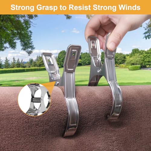 Coideal Metal Pool Cover Clips - 10 Pcs Large Beach Towel Chair Clips 5.5 Inch Stainless Steel Clothes Pins Quilt Clamps Windproof for Sunbed Lounge Cruise (14cm) - Thumbnail 2