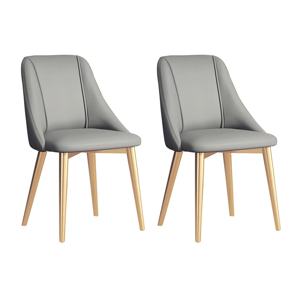 SJIALEN PU Leather Dining Chairs Set of 2, Golden Legs Modern Kitchen Chairs Living Room Apartment Balcony Reception Chair Kitchen Chair (Color : Light Gray, Size : Golden Legs)