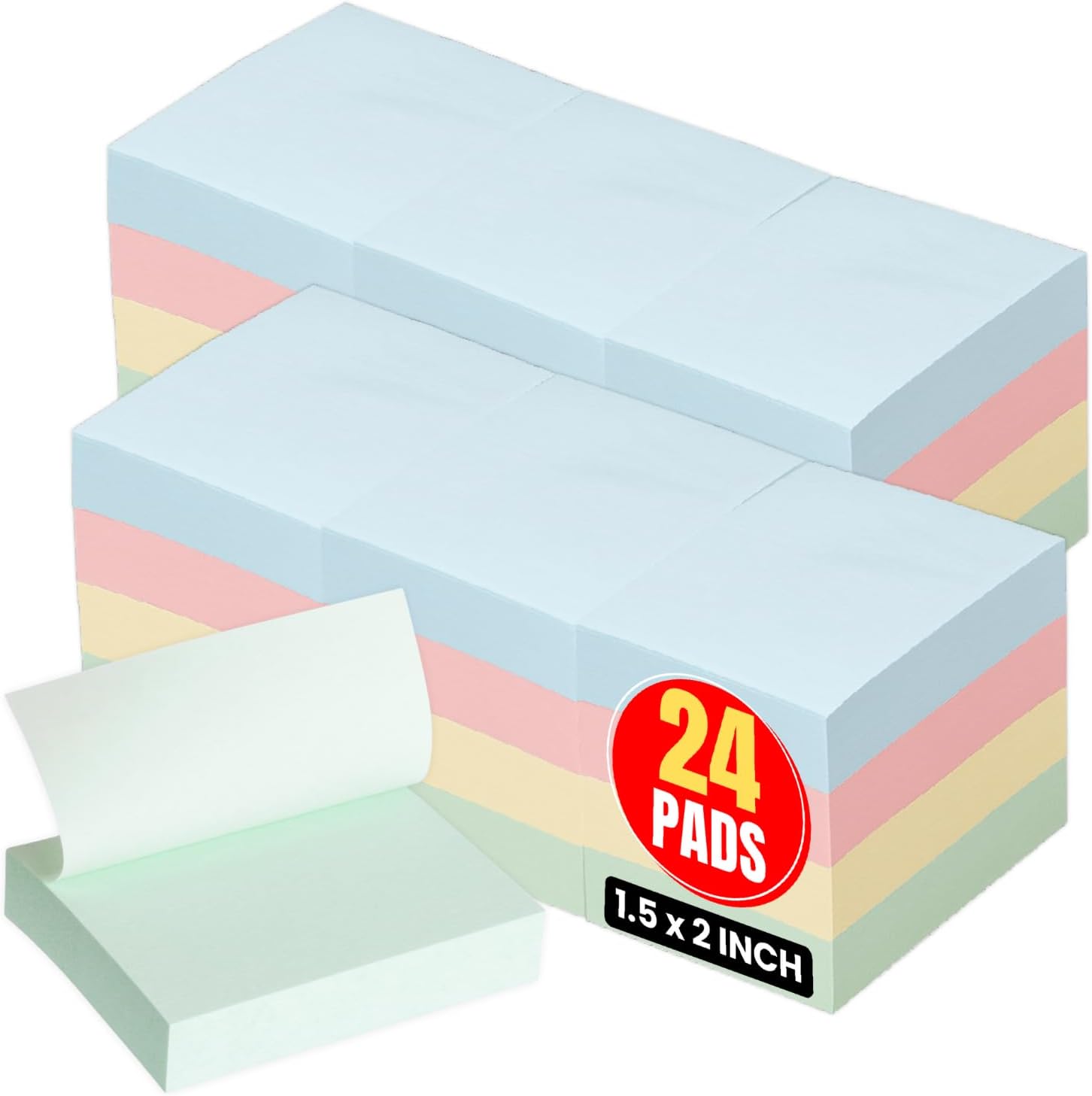 1InTheOffice Small Sticky Notes 1.5 x 2, Pastel Sticky Notes, Assorted 100 Sheets- 24/Pack