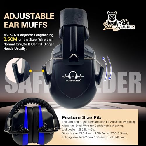 Image of SAFEBUILDER Ear Muffs Noise Reduction SNR 33dB Adjustable Lightweight Safety Earmuffs Sound Proof Noise Cancelling ANSI