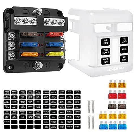 6 Way Blade ATO/ATC Fuse Blocks with Negative Bus Fuse Box, Protection Cover, Bolt Connect Terminals, Labels Sticker for Automotive Car Marine RV Truck(12 PCS Fuses) Cover