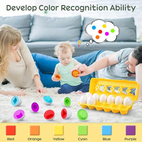 CPSYUB Matching Eggs Toys Color & Shape Recognition Sorter Puzzle, Montessori Toys for Baby Easter Travel Bingo Game, Sensory Early Learning Fine Motor Skills for Year Old Kids - Image 4