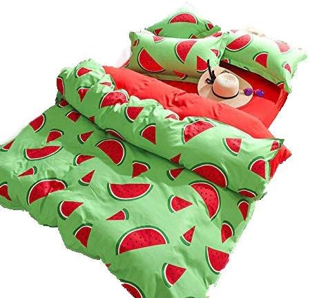 Kimko Kids Watermelon Bedding Grils Lightweight Duvet Cover Set 【4Pcs -1 Duvet Cover Set + 1 Flat Sheet + 2 Pillowcases】 (# Watermelon, Full)