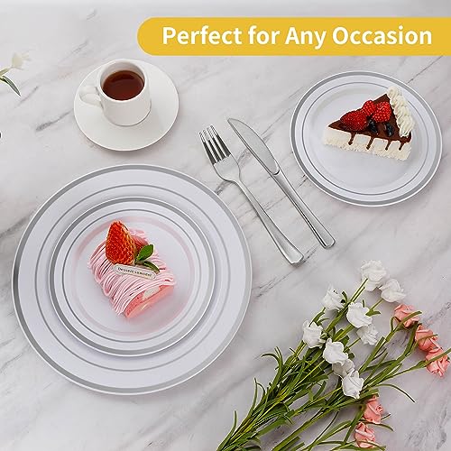 Image of Goodluck 200PCS Silver Plastic Plates,Heavy Duty Disposable Silver Plates