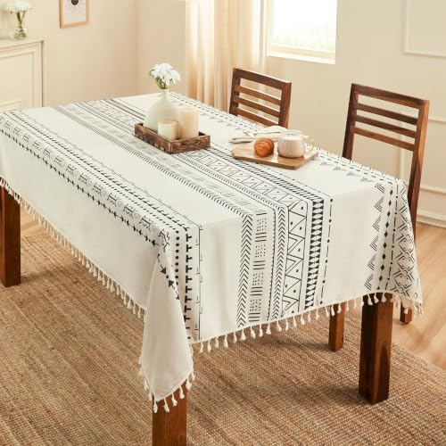 Image of Amazon Basics Tablecloth for Dining Table Cover, Microfiber Fabric Rectangle Tablecloth, 40x60 Inches 4 Seater (Boho Black, 4 Seater)