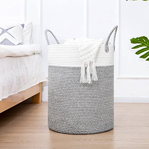 Indressme Tall Woven Rope Laundry Hamper, Nursery Laundry Basket For Clothes, Toys, Blankets, Baby Hamper For Living Room, Towel Basket For Bathroom, 15 X 20 Inches, 57L, Grey #TOP4