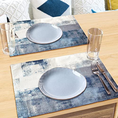 Blue Abstract Art Placemats, White And Grey Modern Art Placemats Set Of 4, Heat Resistant Non-Slip Artwork Dining Placemats, Washable Place Mats For Home Kitchen (White And Grey, 18"X12") #TOP6