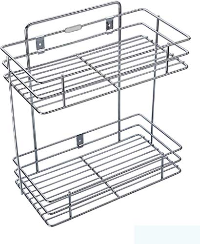 Image of Premium 2-Tier Stainless Steel Kitchen Rack | Wall Mount Modular Organizer Shelf & Multipurpose Storage Stand for Spices, Pantry & Bathroom Toiletries | Space Saving Design