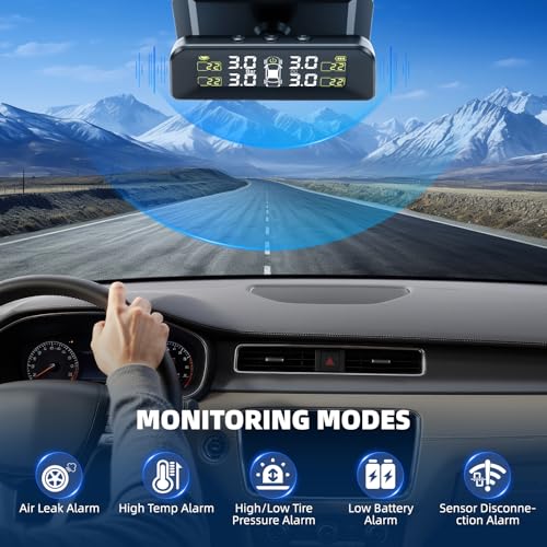 Geloo TPMS Solar ReifendruckKontrollsystem Universal mit 5 Alarmmodi Reifendruck mit Externen Reifendrucksensor 22-87 psi für Camper,Auto, SUV, KFZ