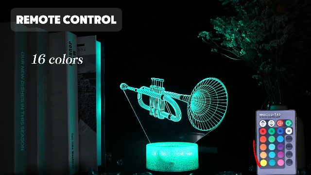 Image of Trumpet Night Light, Trumpet Gifts, 3D Illusion Lamp with 16 Colors Changing, Timer, 4 Flash Modes and Dimmable, Kids Boys Girls Room Decoration, Holiday Xmas Gifts