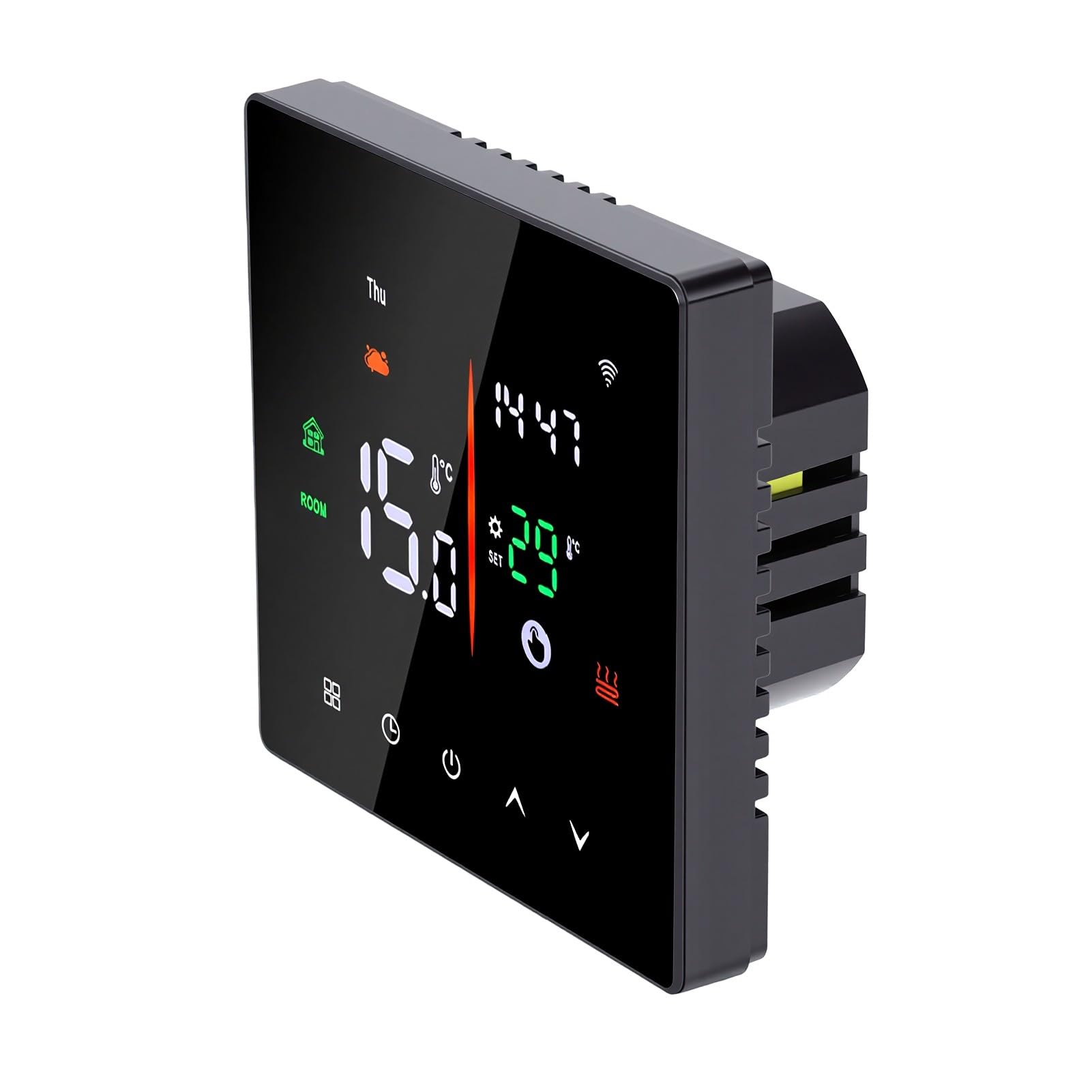 Jiawu Inteligentny Termostat, Programowalny Termostat Wi-Fi,Czarny