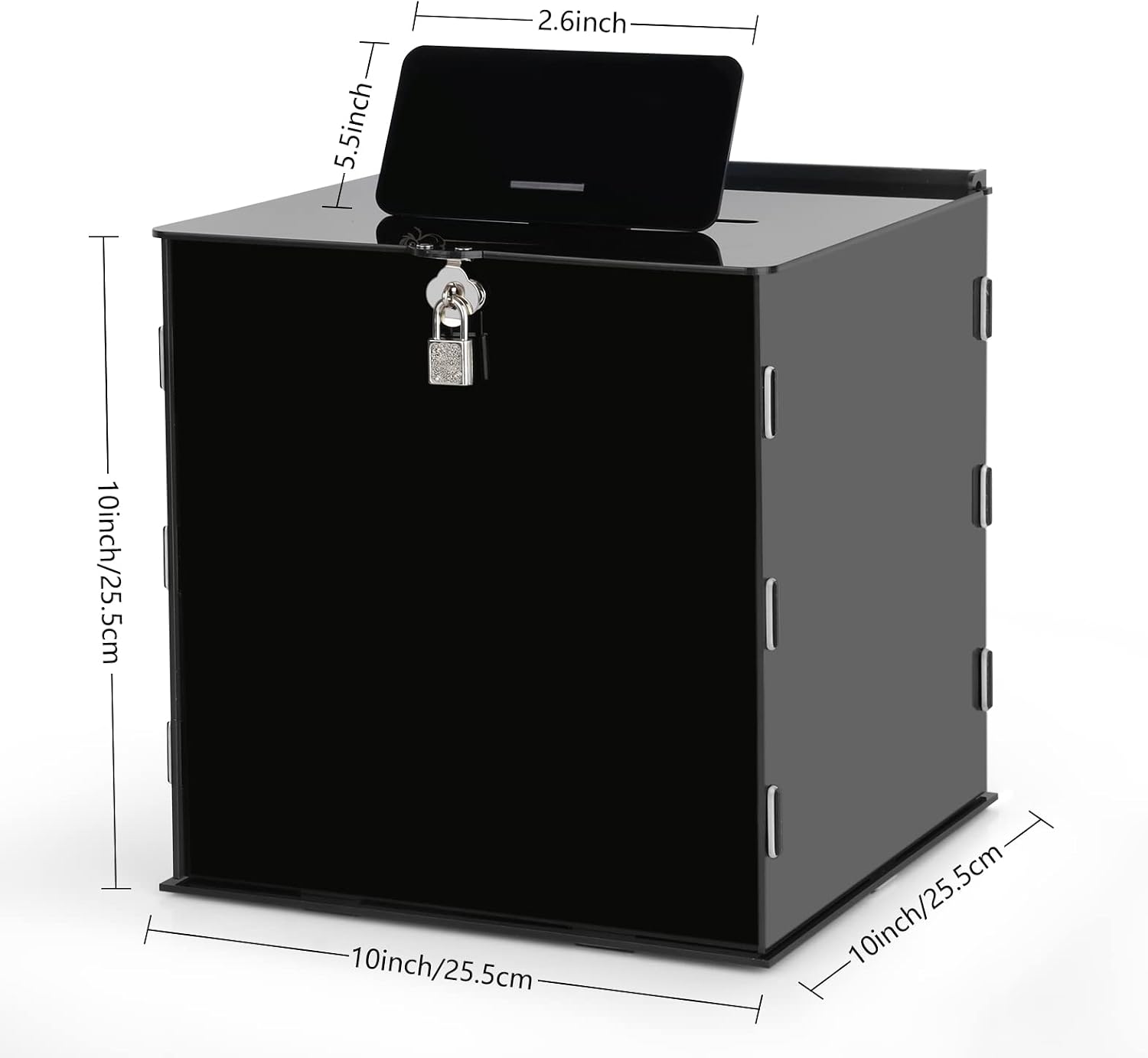 Black Acrylic Card Box with Slot & Lock Acrylic Wedding Card Box Money Envelop Post Gift Cards Boxes Holder for Reception Baby Shower Birthday Party Graduation Decorations
