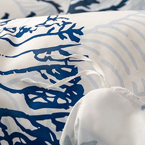 Bupird Sea Turtle Duvet Cover, 100% Microfiber 3Pcs Queen 3D Coastal Bedding Set For Boys Girls, White Blue Turtle Ocean Turtle Pattern Print Duvet Cover, 1 Duvet Cover 2 Pillowcases (Queen, Turtle) #TOP4