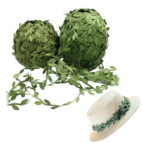 FIBOUND 2 Rollos de Cinta de Vid Artificial 20 m, Cinta de Hoja Vid Artificial Verde, Cinta Hiedra Verde Falsa, Adecuada para Bricolaje, Artes, Manualidades, Cinta de Decoración de Pared
