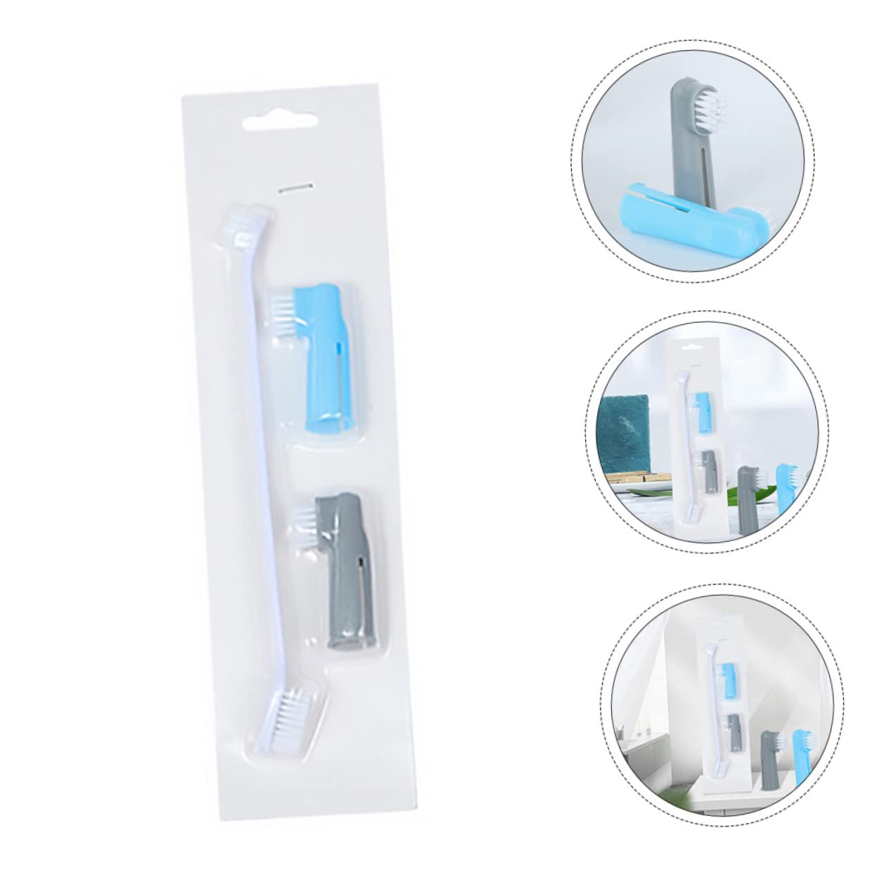 Yardwe Pet Cat Dog Toothbrush Set 3 Double-Head Brush 6 Finger Brush for Easy Oral
