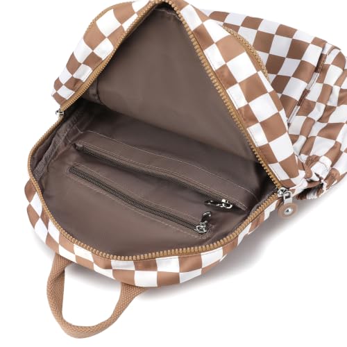 Image of Tanweibago Mini Nylon Women Backpacks,11L Small Ladies backpacks Casual Lightweight Women Shopping Travel Daypack (Checkered Brown)