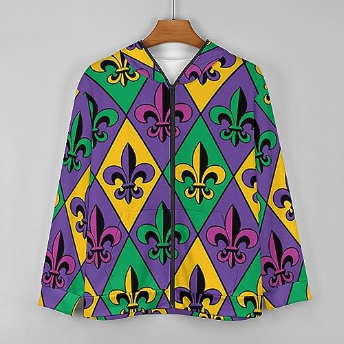 Mardi Gras Fleur De Lis Full-Zip Up Hooded Casual Sweatshirt with Pockets Long Sleeve Sweatshirt Sports Hooded Jacket3