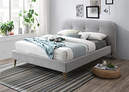Bedroom Furniture Bed Frame,Wood/Metal Velvet Fabric Bed Frame with Wood Slat Support Daybed No Box Spring Needed for Bedroom Living Room (Black PU Queen Bed) (Gray Fabric Queen Bed)