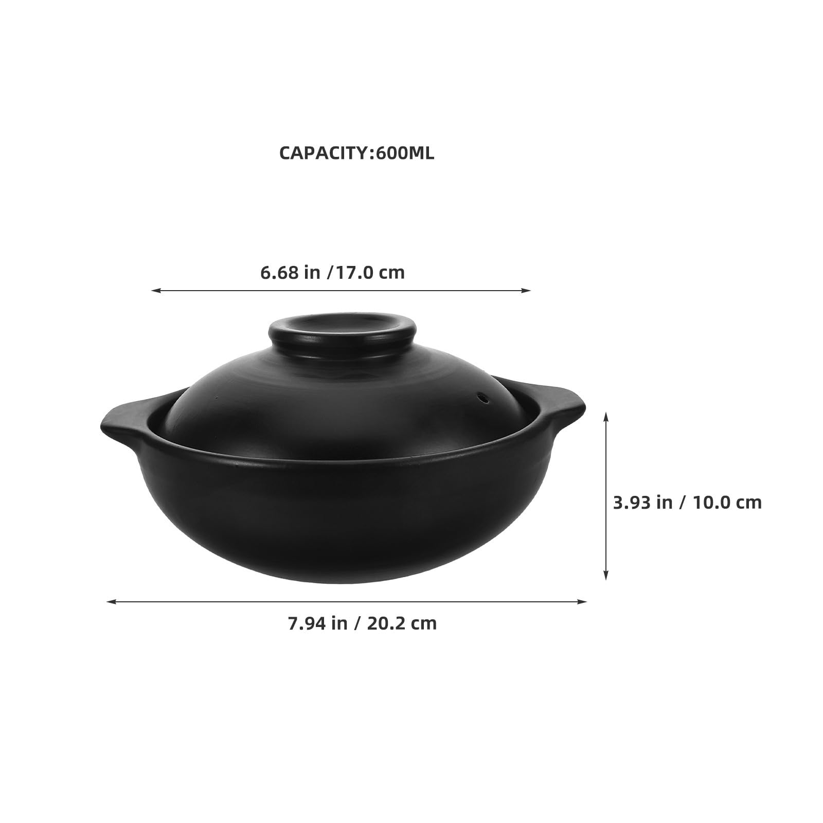 PATKAW Olla de Barro Negra 600 Ml con Tapa Utensilios de Cocina Asiáticos de Terracota Resistente al Calor para Arroz Guisos y Estofados Cocina Tradicional Coreana Hogareña