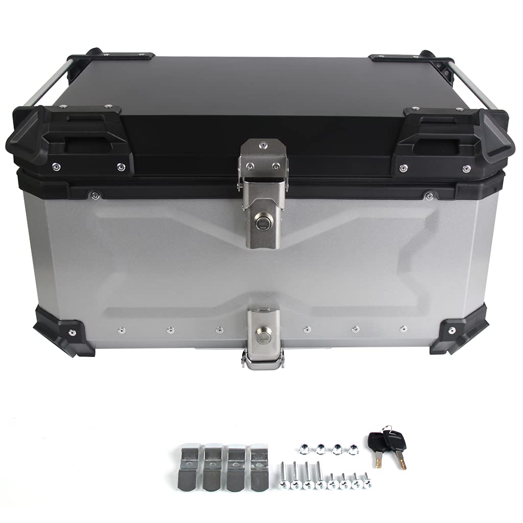 バイクリアボックス アルミトップケース  簡単脱着 (65L Silver 銀) Amazon | kaitou 高級バイク用リアボックス トップケース 大容量