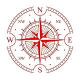 Calcomanías de letras Brújula antigua, rosa de los vientos vintage, navegación marítima 42x42.2cm Removible sin dejar pegamento Rojo