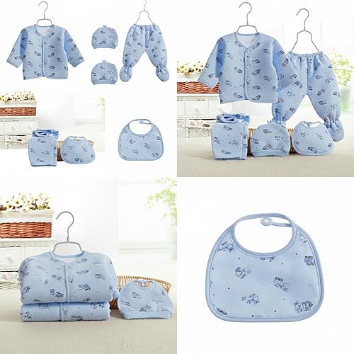 Image of Presents New Born Baby Summer Wear Printed Baby Clothes 5Pcs Sets 100% Cotton Boys Girls Unisex Baby Cotton /Summer or Flannel Suit Infant Clothes First Gift for New Born (0-6 Months)