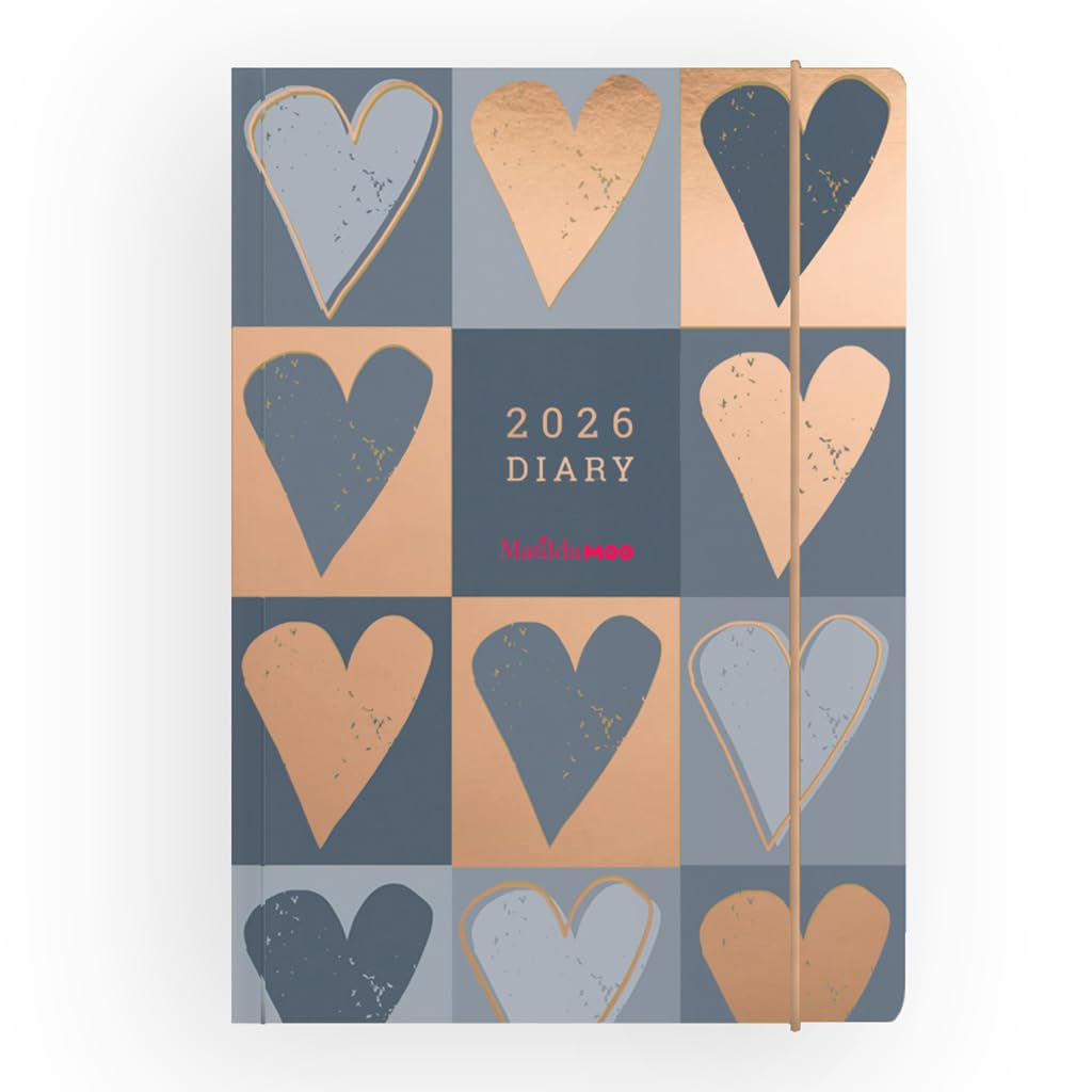 Matilda Moo 2026 A5 Week to View Diary | Weekly Planner with Notes & To-Do Section | Personalised Diary with Name | Rose Gold Foiling & Elastic Closure | Grey