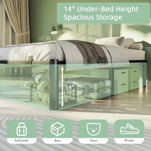 Image of Twin Size Bed Frame, 14 Inch Heavy Duty Metal Platform Bed Frame, Noise Free Steel Mattress Foundation, No Box Spring Needed, Spacious Under Bed Space