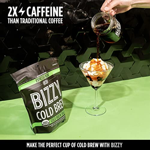 Bizzy Organic Cold Brew Coffee | Espresso Blend | Coarse Ground Coffee | Micro Sifted | Specialty Grade | 100% Arabica | Brew Bags | 4 Count | Makes 14 Cups #TOP1