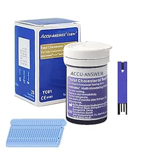 Accu-Answer Cholesterol Test Stirps (The Meter is not Included) – 25 Test Strips Total (1 * 25 Test Strips/Box). Easy to Use at Home, Accurate, Result in 5s, No Coding Needed.