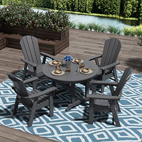 Wo Home Furniture Adirondack Patio Dining Set Of Outdoor Dining Chairs & Round Table 5 Pcs Classic Back (Gray) #TOP1