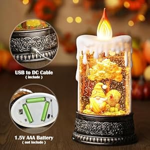 Fall Snow Globe Lantern,Snow Globe Candle Glittering, Fall Lantern with Gnome and Turkey, Harvest Day Decorations Tabletop Lighted Display with Timer for Autumn Thanksgiving Festival Décor Fall Snow Globe LanternSnow Globe Candle Glittering Fall Lantern with Gnome and Turkey Harvest Day Decorations Tabletop Lighted Display with Timer for Autumn Thanksgiving Festival Decor
